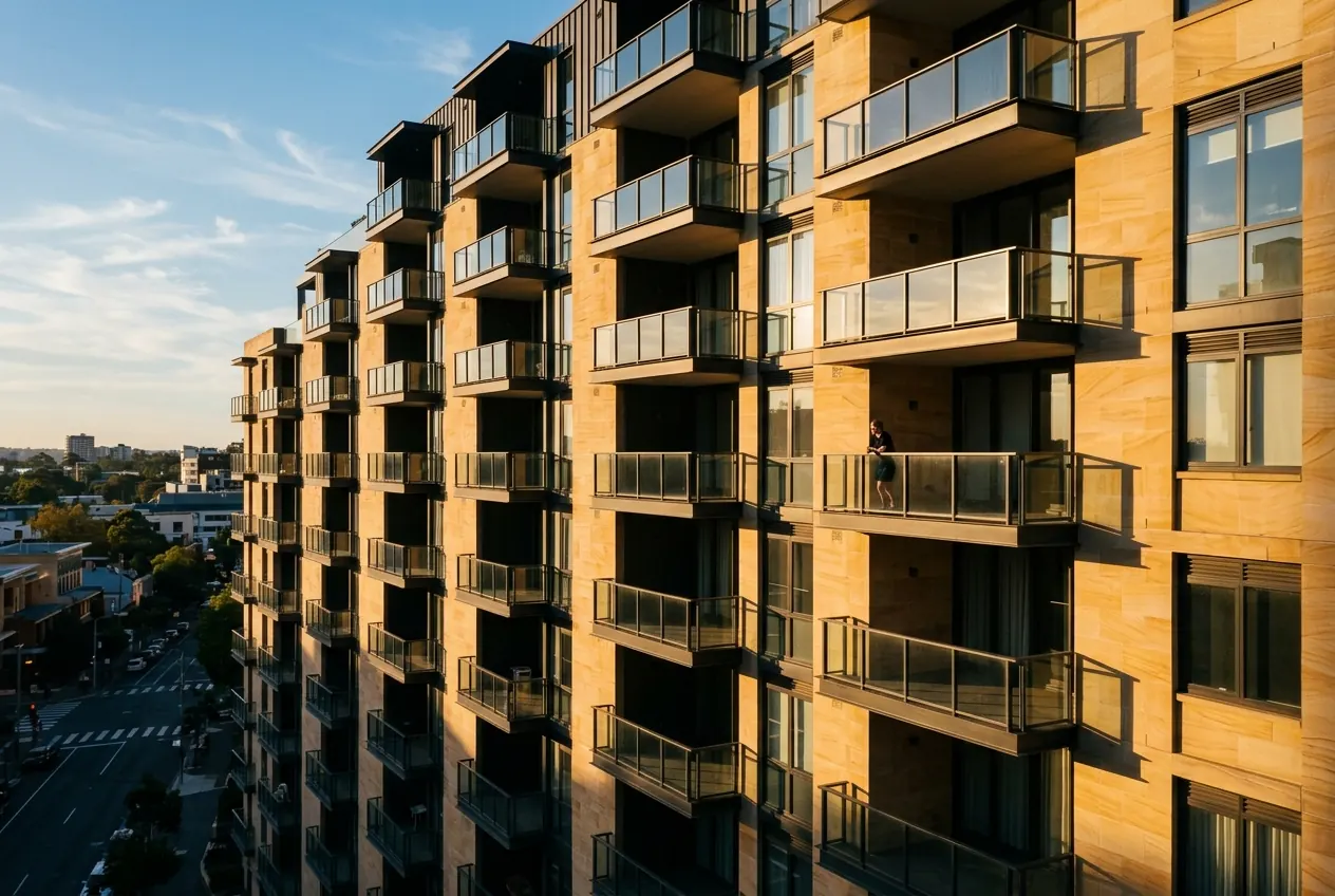 Apartment building facade in late afternoon light